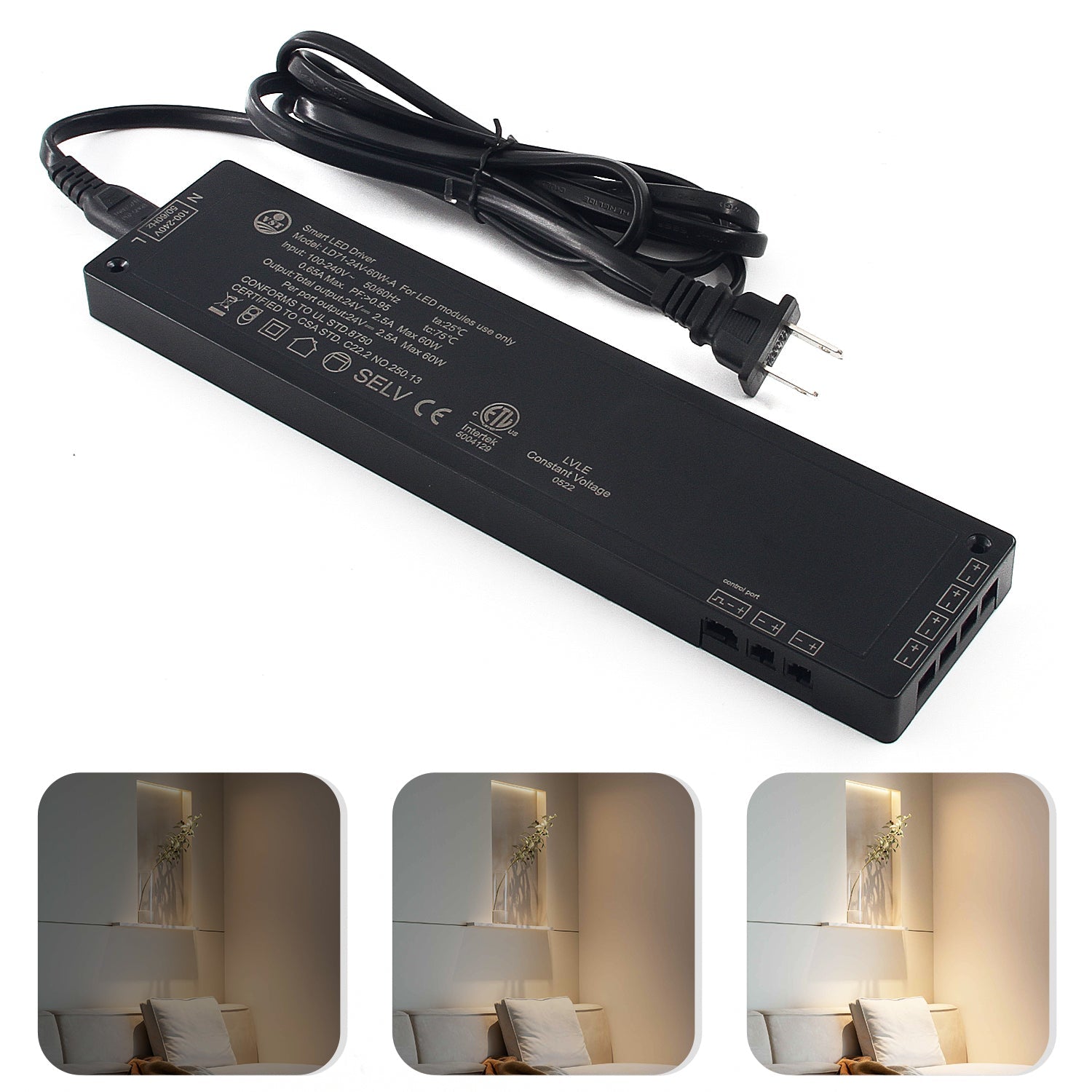 LD68 12V Black LED Light Driver 24W LED Strip Power Supply with CCC/ETL for  House, Hotel, Store 120*60*16mm