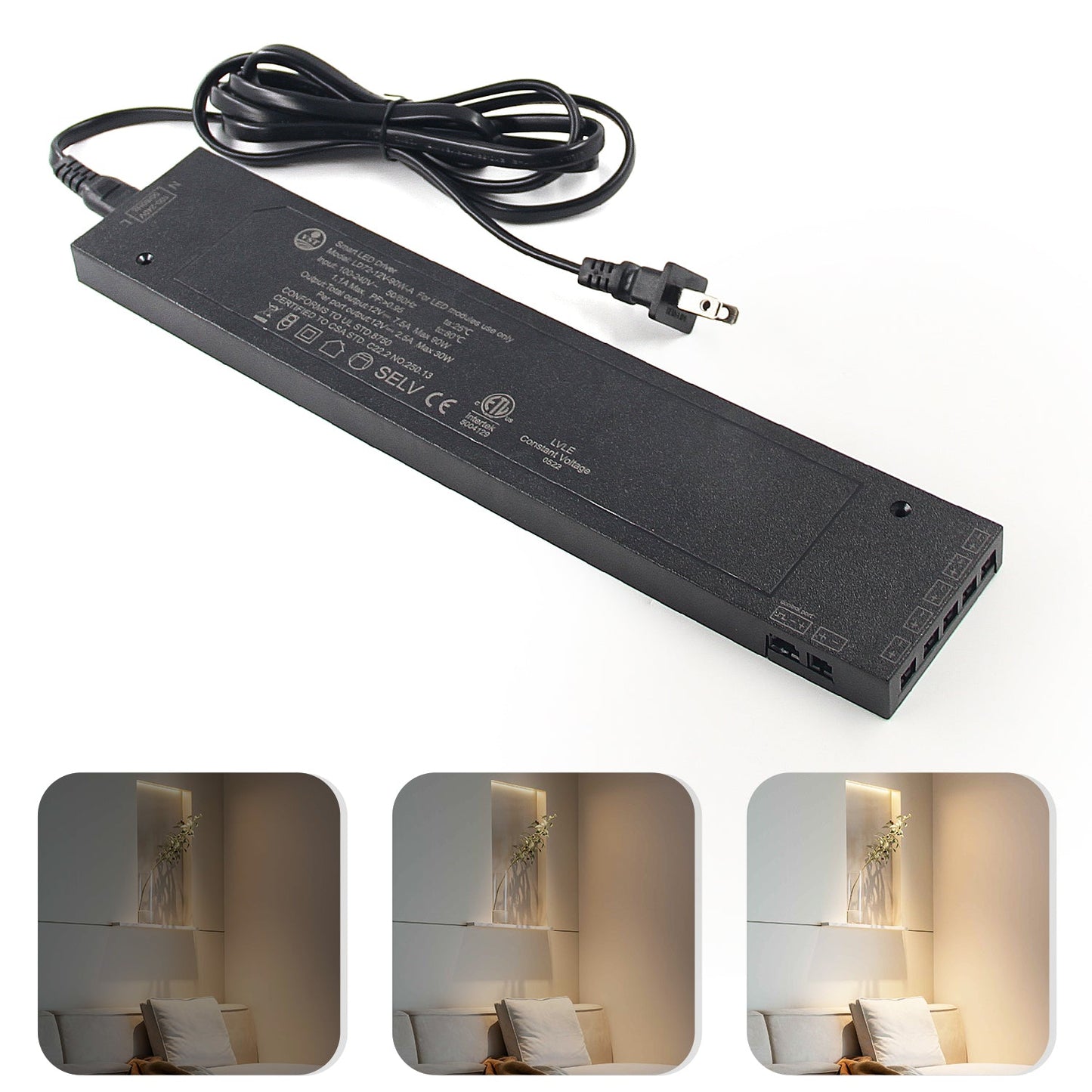 LD68 12V Black LED Light Driver 24W LED Strip Power Supply with CCC/ETL for House, Hotel, Store 120*60*16mm