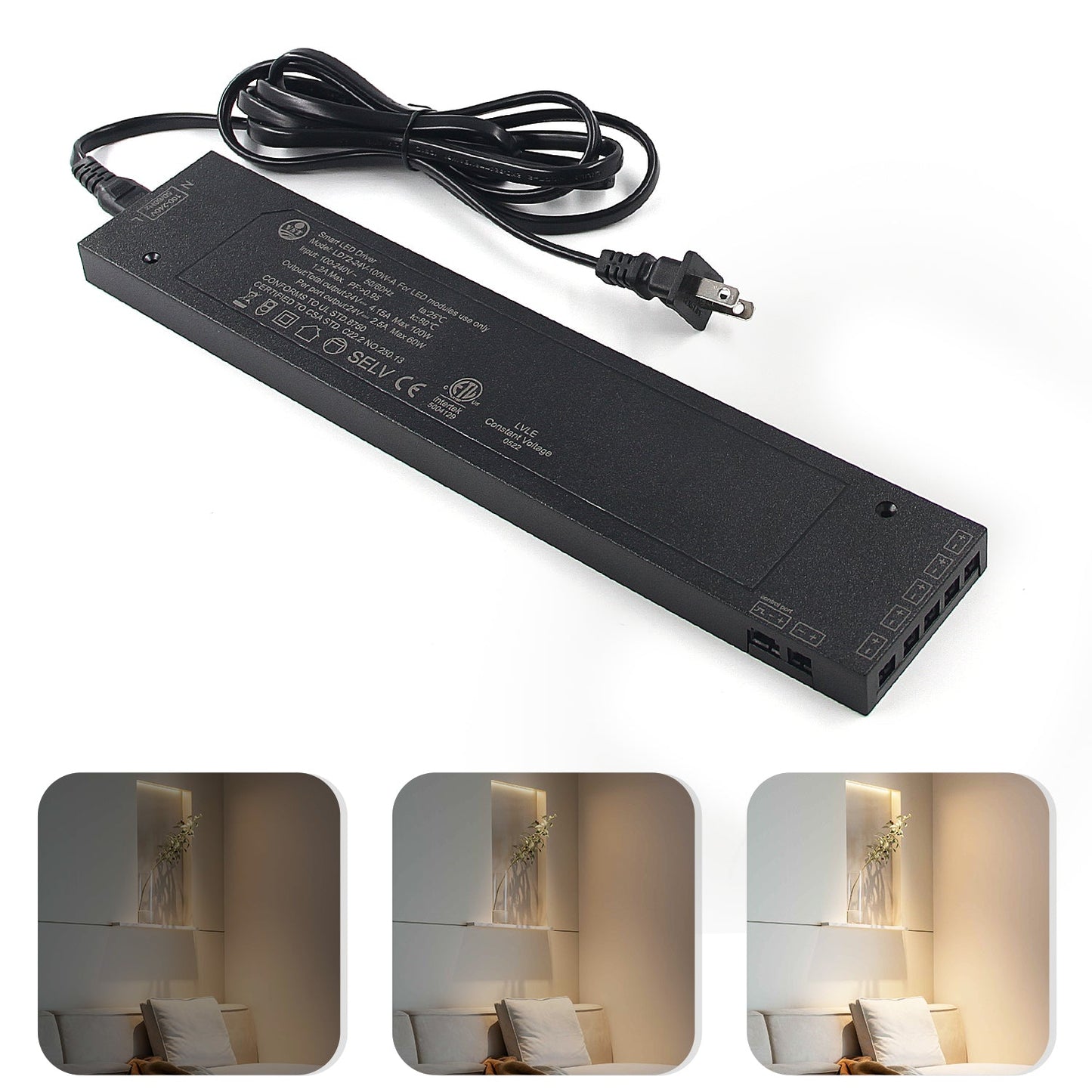 LD68 12V Black LED Light Driver 24W LED Strip Power Supply with CCC/ETL for House, Hotel, Store 120*60*16mm